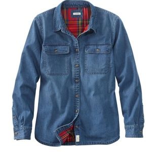 Women's L.L. Bean Heritage Washed Denim Shirt, Lined with Plaid print - Medium